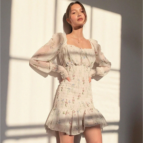 Nasty Gal Dresses & Skirts - Nasty Gal Shimmer Bodycon Tea Dress ivory Size 4